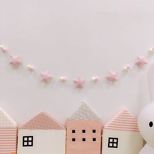 Vimbhzlvigour Pom Pom Bolas Estrellas Guirnalda Niños Habitación Decoración Decoración Decoración Estilo Nórdico, tela de algodón, Rosa