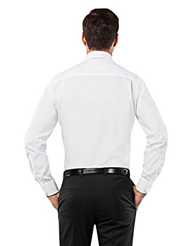 Vincenzo Boretti Camisa de Hombre, Ajustada Entallada (Slim-fit), 100% algodón, Manga-Larga, Cuello de tiburón, Lisa - no Necesita Plancha Blanco 39-40