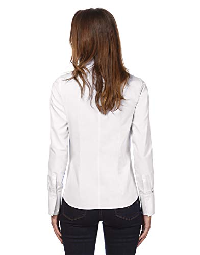 Vincenzo Boretti Camisa de Mujer, Corte Ligeramente más angosto, 100% algodón, Manga-Larga, Cuello cáliz, Lisa, fácil de Planchar, Elegante y clásica Blanco 34