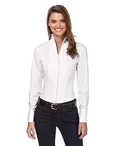 Vincenzo Boretti Camisa de Mujer, Corte Ligeramente más angosto, 100% algodón, Manga-Larga, Cuello cáliz, Lisa, fácil de Planchar, Elegante y clásica Blanco 34