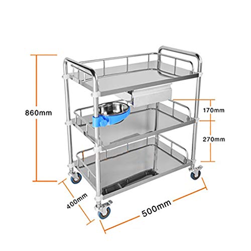 Viñedo Carro médico de Acero Inoxidable de 3 Niveles con un Solo cajón, Carro Multiusos de Gran Capacidad Size : XS-(50x40x86cm)