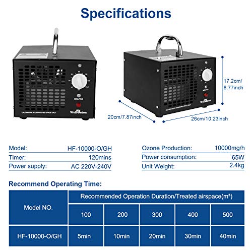 vingo 10000mg / h generador de ozono purificador de Aire de ozono con Temporizador para desinfección de esterilizadores para Mascotas en la Sala de automóviles