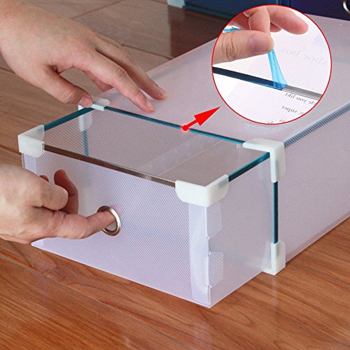 Vinteky® 10x Cajas Almacenaje Plegable de plástico Cajón Organizador Transparente envase de la Caja para Zapatos Apilable Plegable Contenedor.