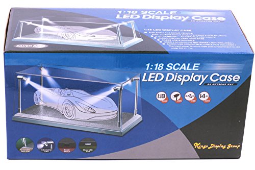 Vitrina de Coche Modelo Fundido a Presión con iluminación LED para Autos Modelo Diecast, Incluido Cable de atenuación USB: Plata, Escala 1:18