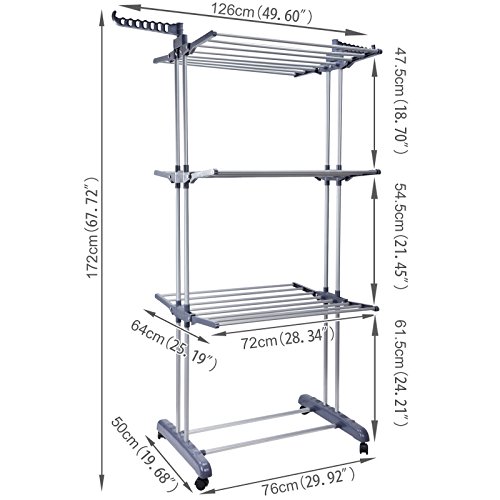 Voilamart Tendedero de 3 niveles plegable para secar la ropa al aire libre interior resistente ropa caballo ropa secador soporte en rueda