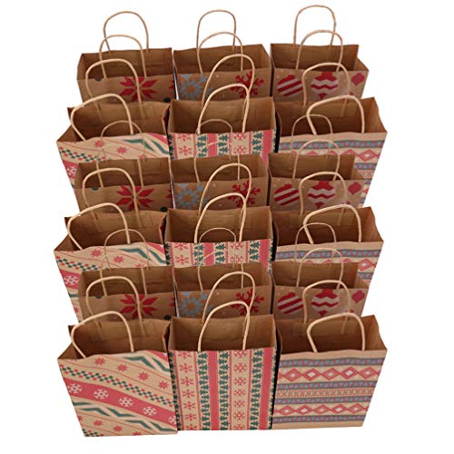 Vosarea Bolsa de papel kraft 20 piezas impresión bolsas de la compra creativas portátiles tote caja regalo bombonera bolsa para panadería tienda de casa (estilo mixto)