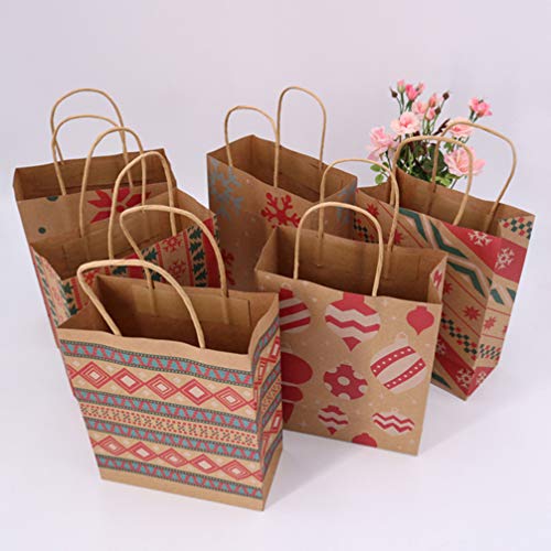 VOSAREA Bolsa de papel kraft de 20 piezas de impresión bolsas de compra creativas portátiles bolsa de embalaje de totalizador bolsa de regalo para panadería tienda de hogar (estilo mixto)