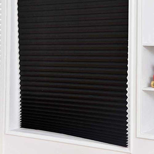 VOSAREA Cortinas de Plisadas con Soporte Adhesiva Opacas Negra para Ventana o Puerta de Baño Cocina Balcón (60x150cm)