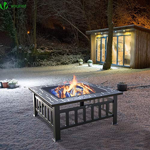 VOUNOT Brasero Exterior para Jardín y Terraza, 3 en 1 Metal Fire Pit, Pozo de Fuego con Barbacoa, 81 x 81 x 45 cm