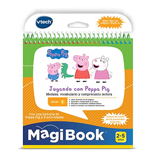 Vtech- Libro para Magibook Jugando con Peppa Pig, comprensión lectora, comportamientos cotidianos y Vocabulario con más de 40 Actividades y Cientos de interacciones, Nivel 1, 2-5 años (80-480422)