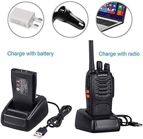 Walkie Talkie 2pcs 1500mah Batería Recargables USB 16 Canales con el Auricular Incorporado Antorcha de LED para Supermercado Hogar Actividad de Interior o al Aire Libre （Negro）