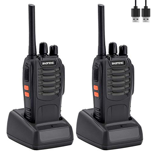 Walkie Talkie 2pcs 1500mah Batería Recargables USB 16 Canales con el Auricular Incorporado Antorcha de LED para Supermercado Hogar Actividad de Interior o al Aire Libre （Negro）