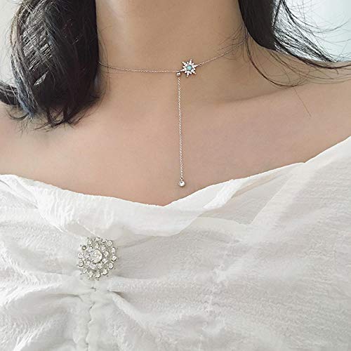 wanghuiminwje Plata de Ley 925 Colgante de Bola de Estrella de Seis Puntas Collar de Cadena de clavícula versátil Simple Longitud de Cadena: 39 cm + 44 cm Protección contra la radiación Adecuado