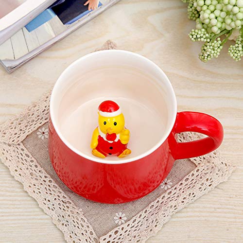 WANGSHI Tridimensional Animal Taza De Café Taza De Cerámica Navideña De Gran Capacidad Taza Linda Taza De Pareja Pollito Rojo