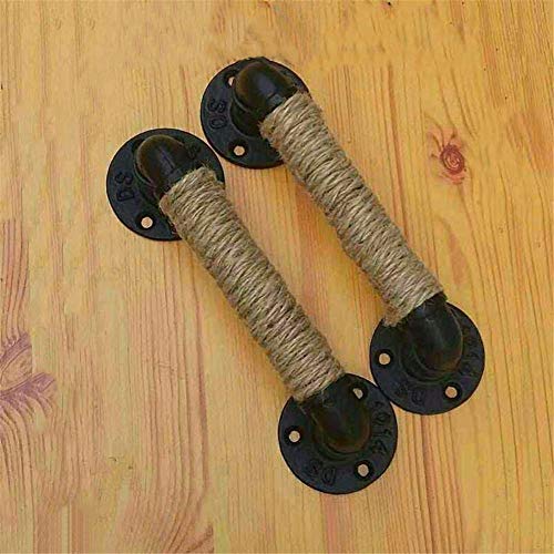 WanJiaMen'Shop Estilo Industrial con manija para Muebles Puerta corredera manijas de Madera Negra Vintage Antiguo Europeo Cuerda de Hierro Forjado, 23X4 CM