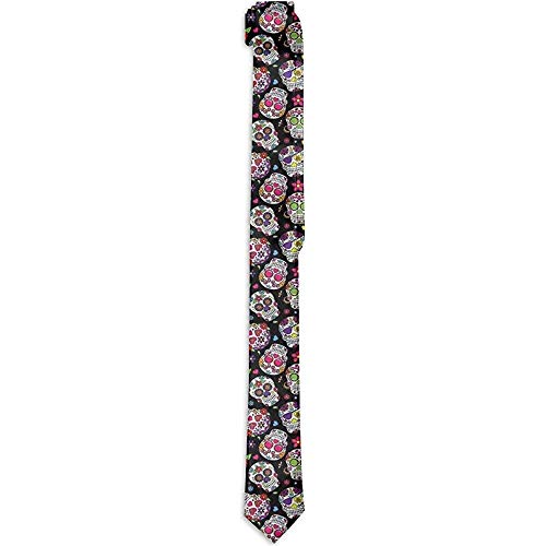 Warm Night Corbata floral impresa de los hombres, flores de calaveras de azúcar coloridas florales del día de las almas sobre fondo oscuro, corbatas para hombres