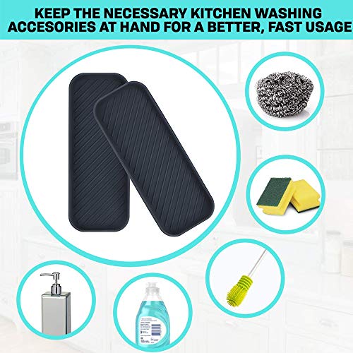 webake Juego de 2 Organizador de Cocina de Fregadero de Silicona Porta Esponja para Estropajos, Cepillos o Jabón (Negro)