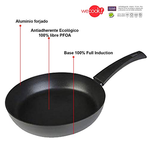 WECOOK 10322 Ecogreen Sartén Aluminio 22 cm, inducción, Antiadherente ecológico sin PFOA, 3mm Espesor, Apta Todas Las cocinas, vitroceramica, Gas, lavavajillas