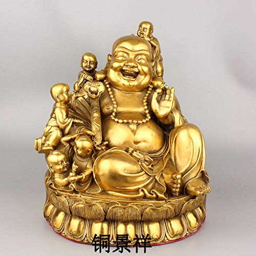 WEDR Escultura Decoracion Boy Outlets Pure Copper Medallion Abital Laughing Buddha Furnishing Articles Large Copper Maitreya Protect Peaceful Decoration