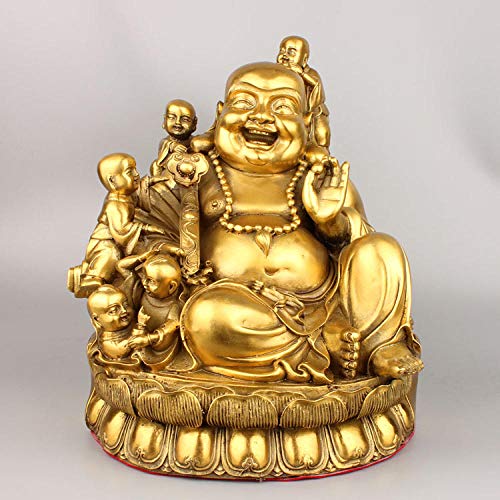 WEDR Escultura Decoracion Boy Outlets Pure Copper Medallion Abital Laughing Buddha Furnishing Articles Large Copper Maitreya Protect Peaceful Decoration