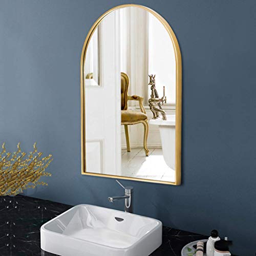 WEHOLY Espejos de tocador montados en la Pared con Luces Espejo de Pared Negro/Dorado, Espejo Decorativo de baño/Espejo de Maquillaje para Inodoro HD Impermeable y a Prueba de óxido （Arco）