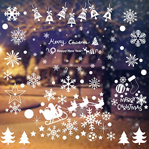 WELLXUNK Pegatina Copo de Nieve de la Navidad,192 Pcs Copo de Nieve DIY Navidad Decoración,Navidad Pegatinas de Ventana,para Navidad Ventana Decoración Fiesta Reutilizables