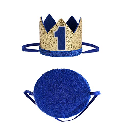 WELROG 1er cumpleaños de bebé Decoraciones de niño con Corona - Baby Boy Primer cumpleaños Decoraciones Conjuntos de Banner de Silla Alta Cake Smash Outfit Proveedores de Fiestas para niñas (Azul)