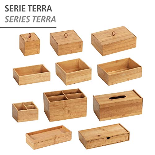 Wenko Terra - Organizador de bambú (3 compartimentos, caja de almacenamiento, cesta para el baño), marrón, Maße (B x H x T): 9 x 9 x 9 cm