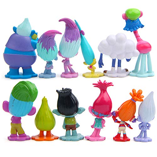 WENTS Trolls Doll Cake Topper Mini Juego de Figuras Niños Mini Juguetes Baby Shower Fiesta de cumpleaños Pastel Decoración Suministros 12 piezas