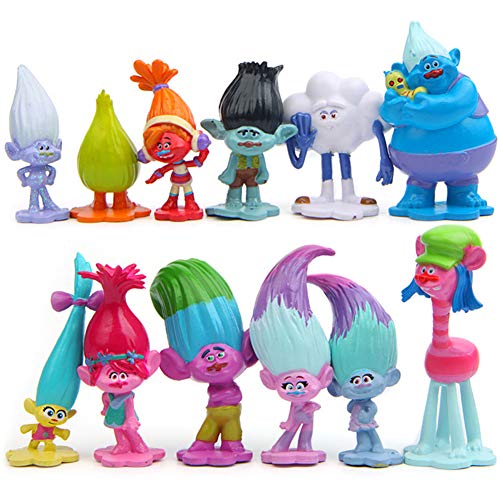 WENTS Trolls Doll Cake Topper Mini Juego de Figuras Niños Mini Juguetes Baby Shower Fiesta de cumpleaños Pastel Decoración Suministros 12 piezas