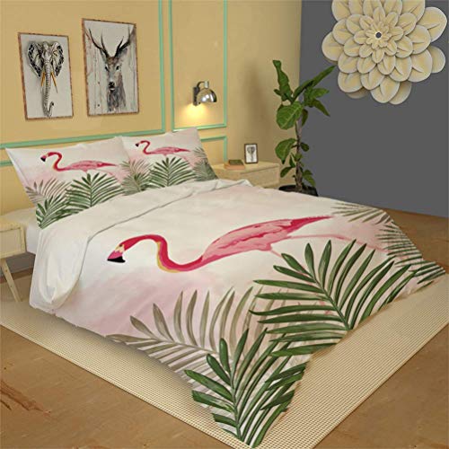 WENYA 3D Animal Flamenco Juego de Cama Rosa Verde Rojo Negro Azul Selva Tropical Flor Planta Hojas Funda Nórdica y Funda de Almohada Microfibra Niña (Estilo 1, 150 x 200 cm - Cama 90 cm)