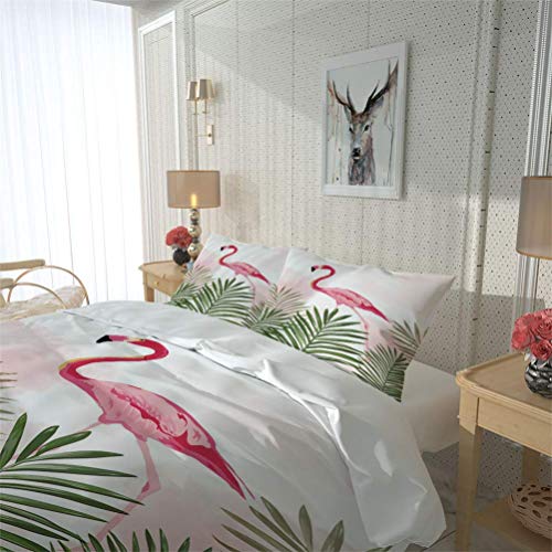 WENYA 3D Animal Flamenco Juego de Cama Rosa Verde Rojo Negro Azul Selva Tropical Flor Planta Hojas Funda Nórdica y Funda de Almohada Microfibra Niña (Estilo 1, 150 x 200 cm - Cama 90 cm)