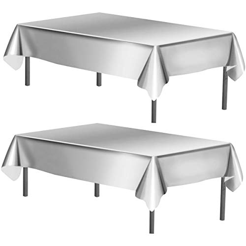 WEONE Juego de 2 Plata Mantel de Papel de Aluminio, 40 x 108 Pulgadas Cubierta de Mesa Rectángulo, Fiesta Manteles de Mesa para Fiesta Cumpleaños Boda Navidad Decoración de Mesa