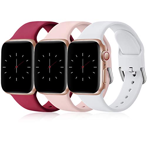 Wepro 3 Pack Correas Compatible con Apple Watch Correa 38mm 42mm 40mm 44mm, Correa de Silicona Suave de Repuesto Compatible con iWatch Series 6, 5 4 3 2 1, SE, 38mm/40mm-S/M, Rojo/Rosa/Blanco