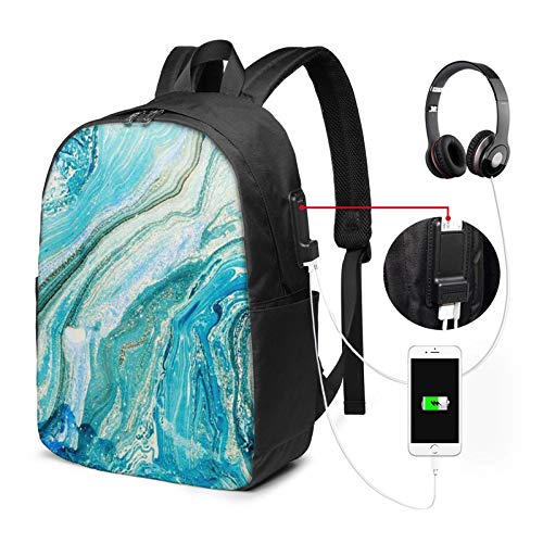 WEQDUJG Mochila Portatil 17 Pulgadas Mochila Hombre Mujer con Puerto USB, Olas pintadas al óleo de Piedra Mochila para El Laptop para Ordenador del Trabajo Viaje