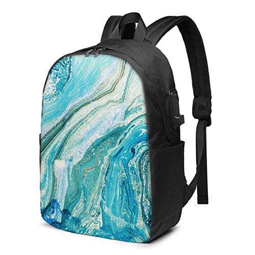 WEQDUJG Mochila Portatil 17 Pulgadas Mochila Hombre Mujer con Puerto USB, Olas pintadas al óleo de Piedra Mochila para El Laptop para Ordenador del Trabajo Viaje