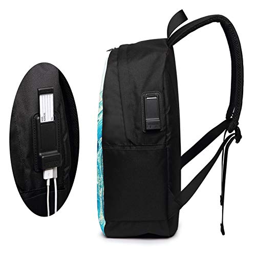 WEQDUJG Mochila Portatil 17 Pulgadas Mochila Hombre Mujer con Puerto USB, Olas pintadas al óleo de Piedra Mochila para El Laptop para Ordenador del Trabajo Viaje