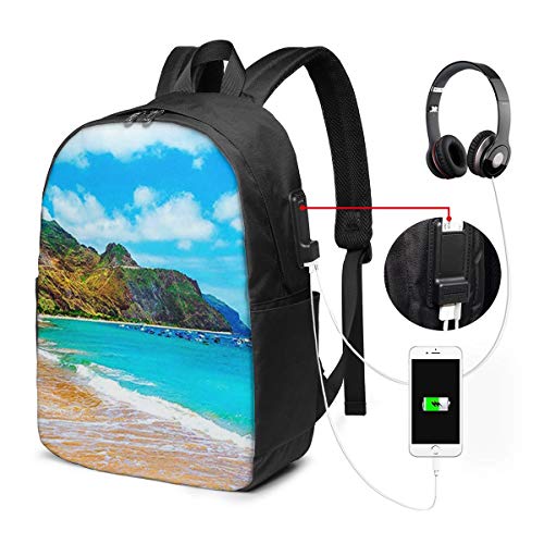 WEQDUJG Mochila Portatil 17 Pulgadas Mochila Hombre Mujer con Puerto USB, Playa de Tenerife Mochila para El Laptop para Ordenador del Trabajo Viaje