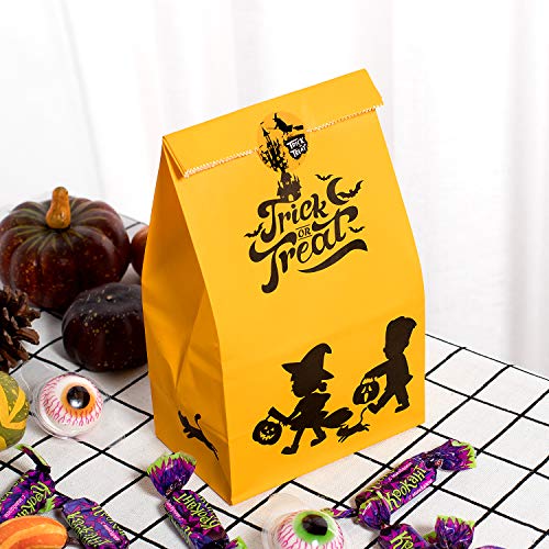 Whaline 60 bolsas de papel de Halloween para trucos o golosinas, bolsas de golosinas, bolsas de dulces con 60 pegatinas de Halloween para fiestas, trucos o tratos, aulas