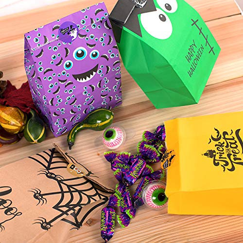 Whaline 60 bolsas de papel de Halloween para trucos o golosinas, bolsas de golosinas, bolsas de dulces con 60 pegatinas de Halloween para fiestas, trucos o tratos, aulas