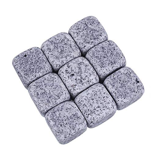 Whisky Stone - Piedra de enfriamiento portátil para vino reutilizable, diseño de cubo de hielo gris criogénico refrigerador de granito vodka 9 piezas