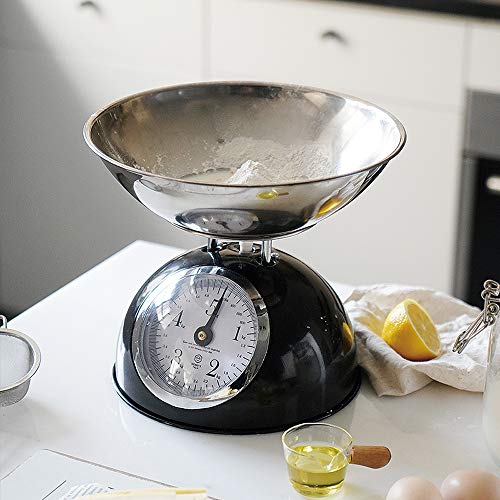 WHOHO Báscula de Cocina Retro, báscula de Acero Inoxidable con Esfera mecánica clásica, Recipiente extraíble, Capacidad de 11 LB / 5 kg, función de pelado.