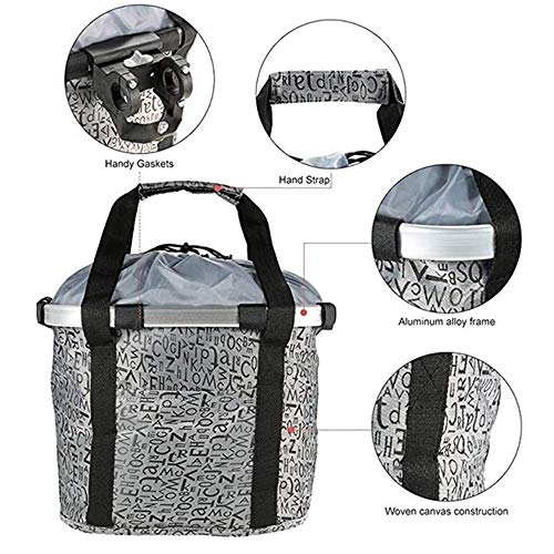 Wiiguda@ Cesta delantera para mascotas Bolsa de transporte desmontable para bicicleta delantera para perros y marco de aleación de aluminio y lona gris