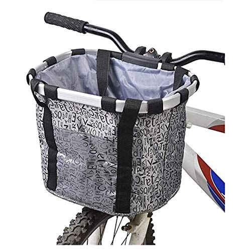 Wiiguda@ Cesta delantera para mascotas Bolsa de transporte desmontable para bicicleta delantera para perros y marco de aleación de aluminio y lona gris