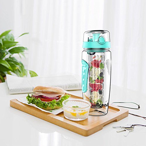 willceal Botella de Agua con Tapa para infusiones de Frutas, Resistente, con diseño a Prueba de Fugas, tamaño Grande, Ideal para Llevar Cuando Haces Deportes, para IR a Acampar (Verde Azulado)