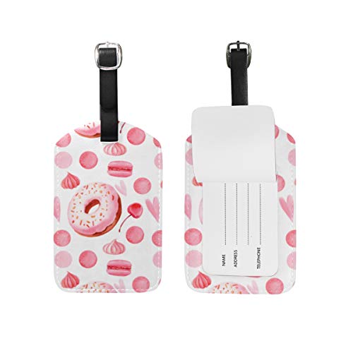 WINCAN Etiquetas de Equipaje (variadas,2PK),Patrón Sin Fisuras Donut Macarrón Cereza Merengue,Etiqueta de Equipaje para Equipaje,Mochilas Etiquetas de Maleta