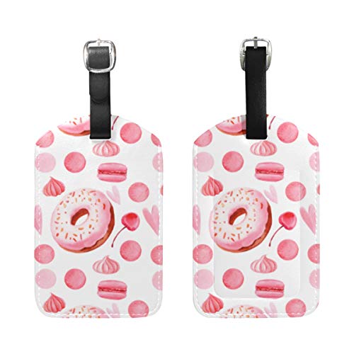 WINCAN Etiquetas de Equipaje (variadas,2PK),Patrón Sin Fisuras Donut Macarrón Cereza Merengue,Etiqueta de Equipaje para Equipaje,Mochilas Etiquetas de Maleta