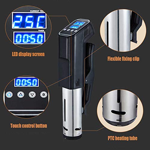 WishY Sous Vide Aparato De Cocina Precisión, Máquina De Cocción Al Vacío, Cocina Baja Temperatura, Pantalla LCD Táctil, Temporizador, Máquina De Cocción Al Vacío De Acero Inoxidable, 1000W