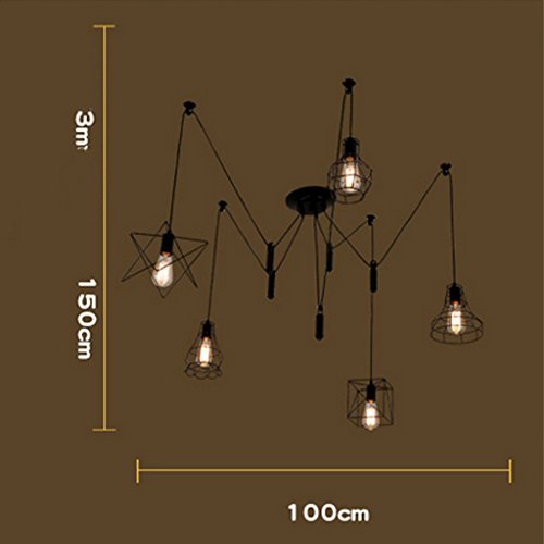 Wjvnbah Lamparas de Arana Pendientes de la lámpara Bombillas Lámparas - Jaula KC8968 Sala Restaurante Barra Retro pequeña Tienda de Ropa Plancha Industrial Viento Lámparas Luz Pendiente