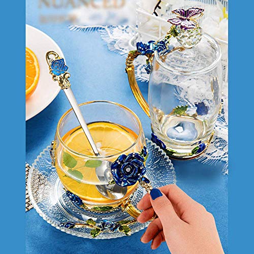 WLGQ Juego de té Europeo Caja de Regalo de Esmalte de café Juego de té de Taza de Vidrio Bandeja de Porcelana de Hueso de cerámica Europea Fiesta del té de la Tarde, Azul